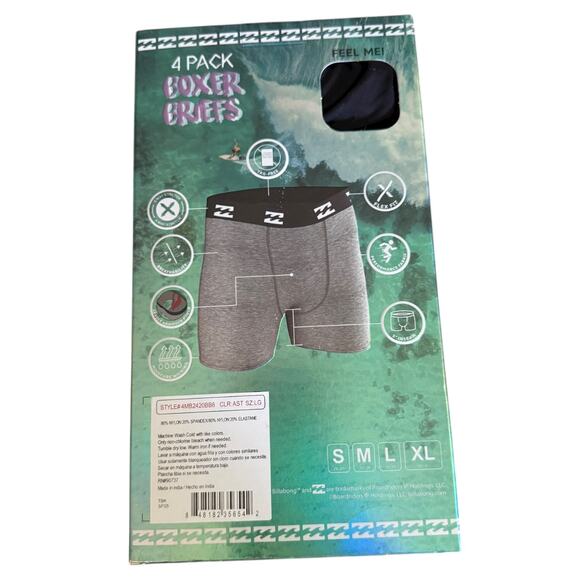 Billabong Mens 4 Pairs Performance Microfiber Boxer Briefs Size Large - Picture 3 of 3